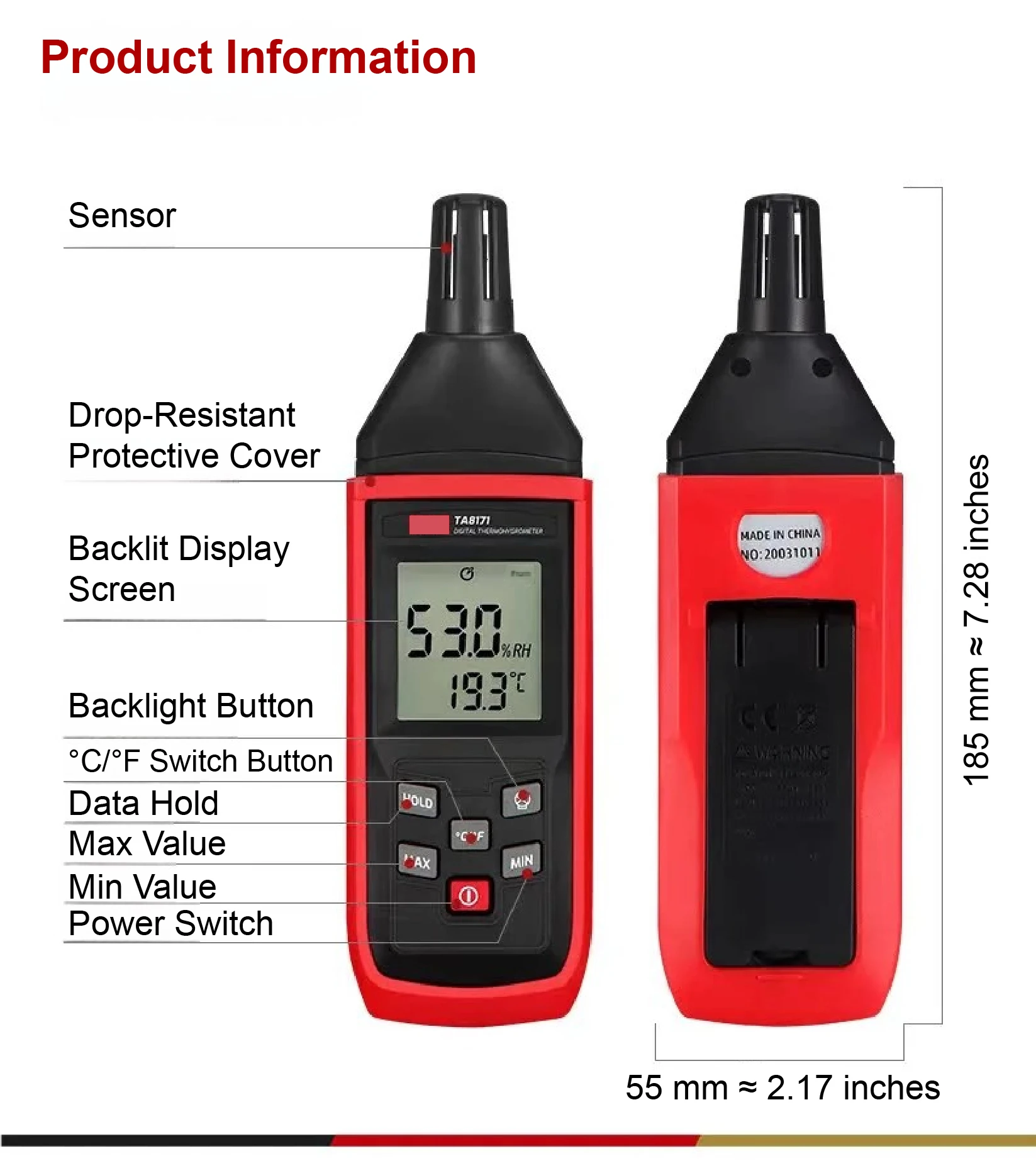 TA8171/TA621A Portable Temperature Humidity Meter Digital Hygrometer Dew Point S