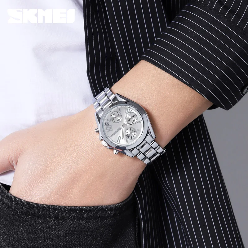 SKMEI New Fashion Luxury Quartz Watch For Women Stopwatch Waterproof Steel Belt Wristwatches Business Clock Relogio Feminino