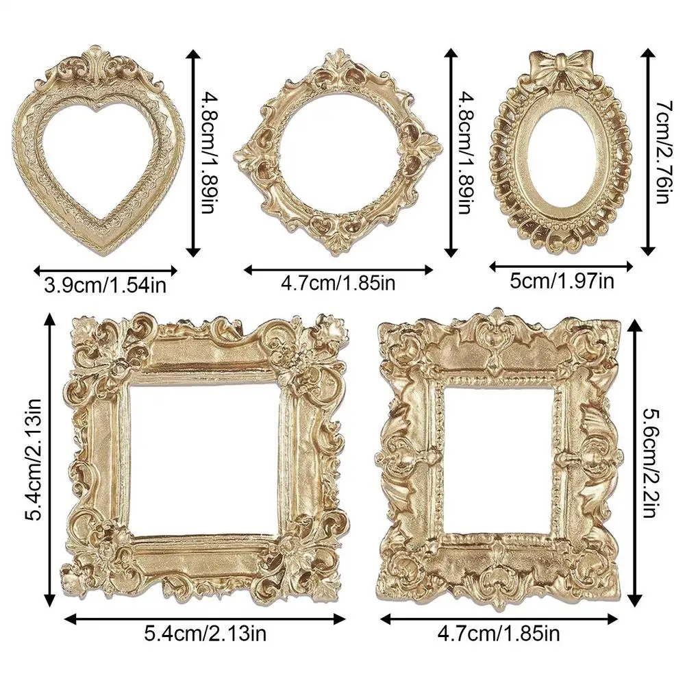 Vintage Gold Miniature Oval Photo Frames Set - Retro Style Home Decor (5 Pieces)