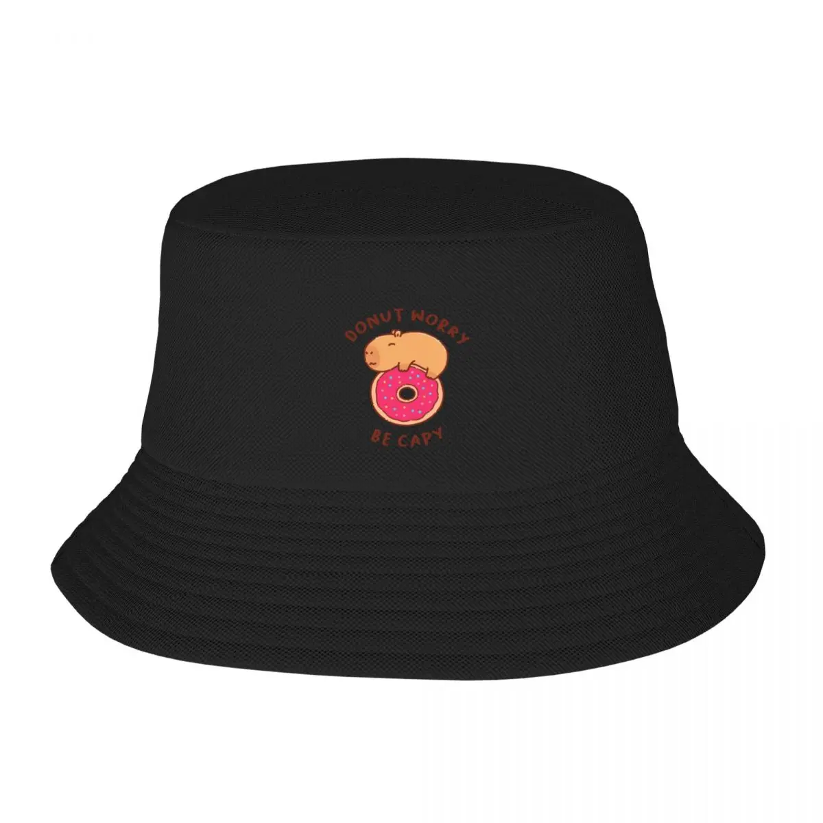 

Capybara on a donut, don't worry be happy, be capy Bucket Hat sun hat Mountaineering Hip Hop Gentleman Hat Caps Male Women's
