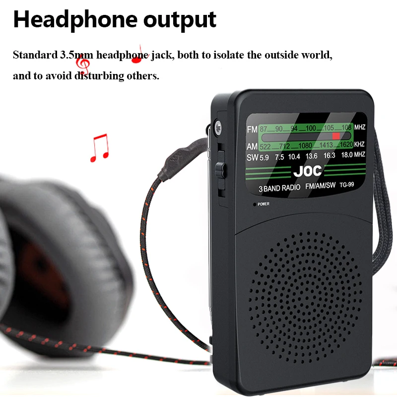 Portable Full Band Radio Mini FM AM SW Radios Receiver with High Power Speaker Support LED Light Wired Headset 2*AA Batteries