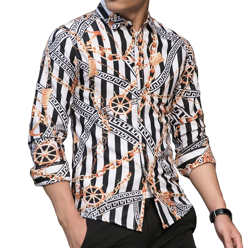 Casuals Shirt Men Autumn Personality Printing Long Sleeve Shirts Mens Fashion Big Size Business Office Shirt 6XL 7XL