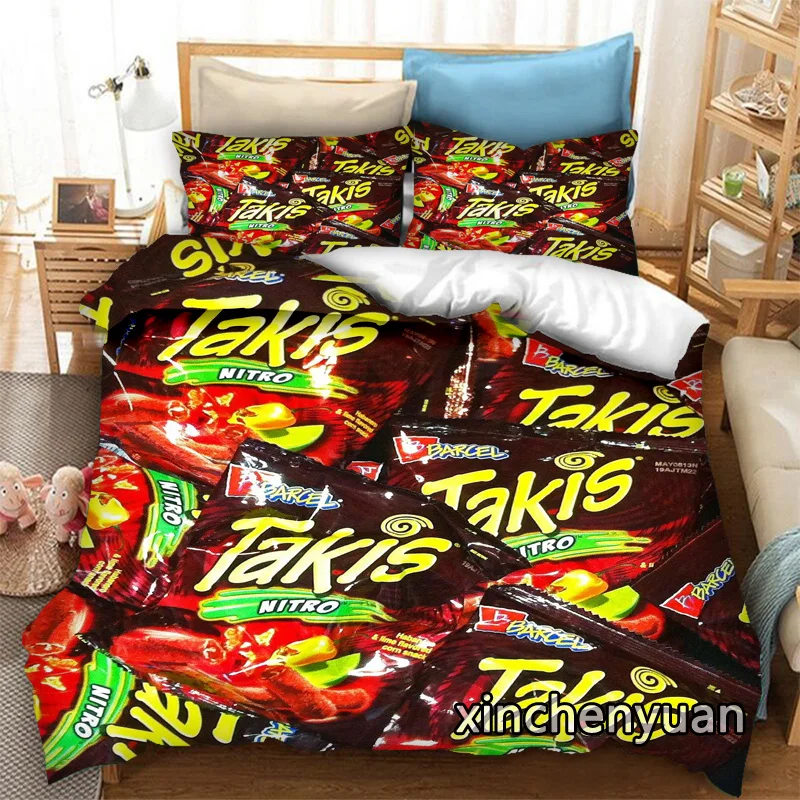 thumbnail image 1 of Juego de cama con estampado 3D de Snacks Takis de Phechion, fundas de edredón, fundas de almohada, juegos de cama con edredón de una pieza, ropa de cama, lino K275, 1 of 5