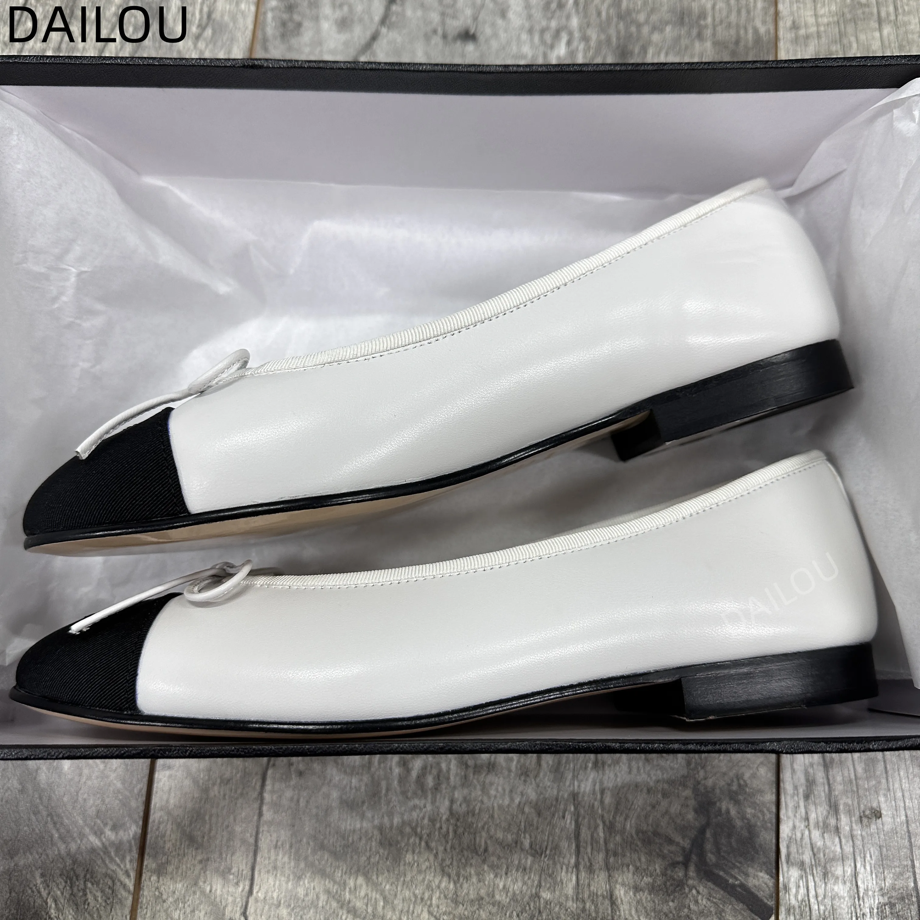 

High quality Designer Classic High-end Genuine Leather Bow Shoes Women's Round Toe Flat Ballet Shoes Casual Comfortable