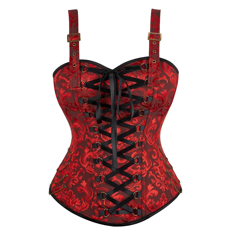 

Women Corset Top with Straps Sexy Lace Up Vintage Jacquard Corset Bustier Women Steampunk Renissance Corset Vest Plus Size XS-7X