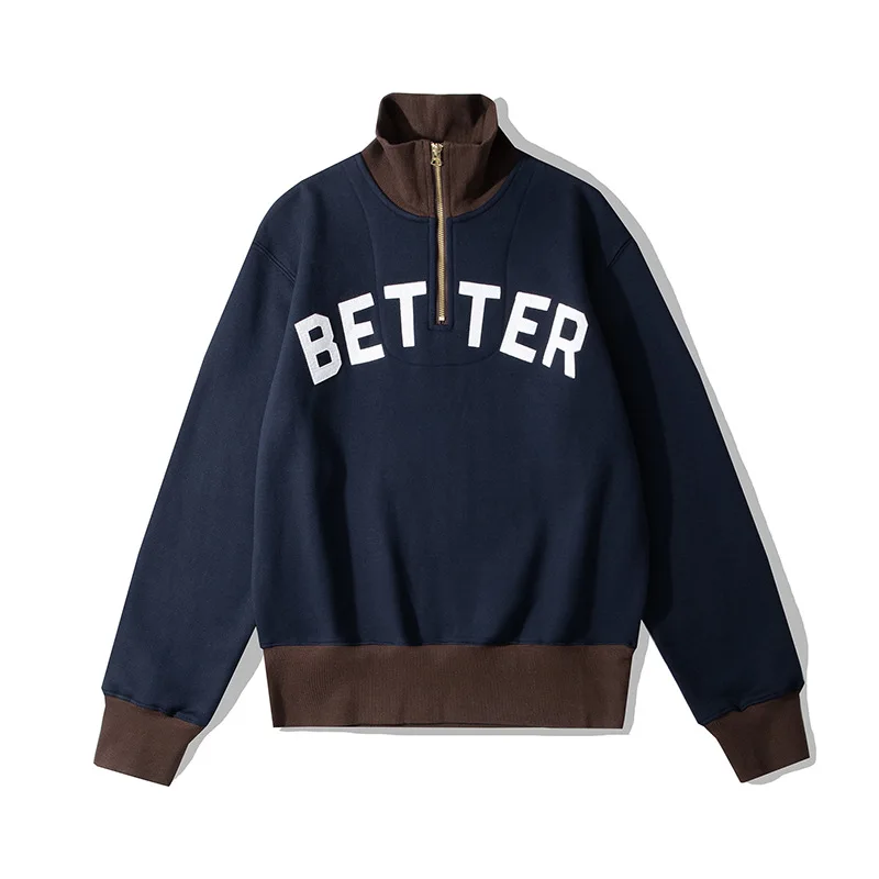 OKONKWO Heavyweight Colorblock Half Zipper Lapel Sweater Thickened Embroidered High Collar Jacket Outdoor Camp Running Sport TEE