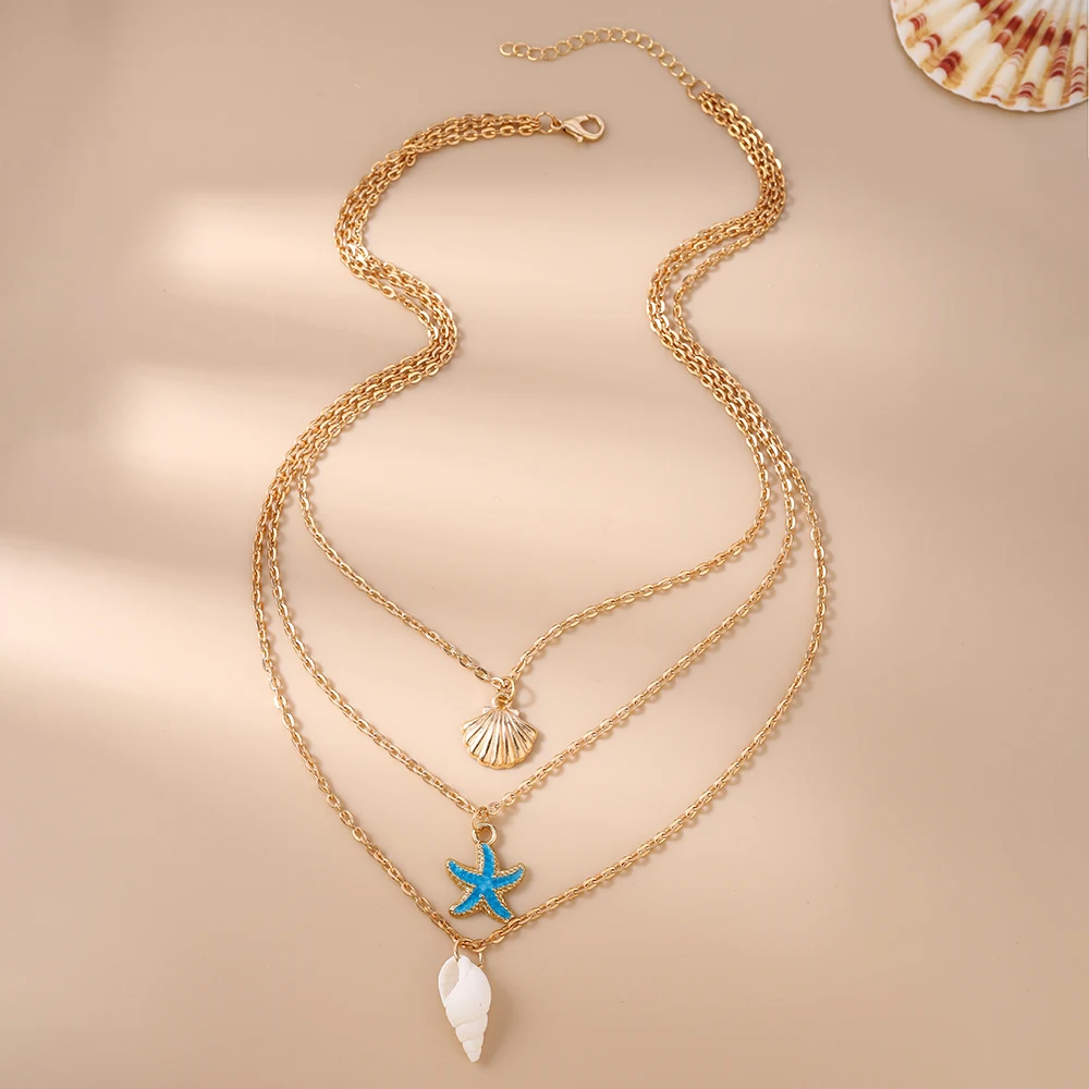 Aihua Boho Kreative Sommer Strand Seestern Muschel Halskette für Frauen Urlaub am Meer Geschenke Handgemachter Schmuck Accessoires