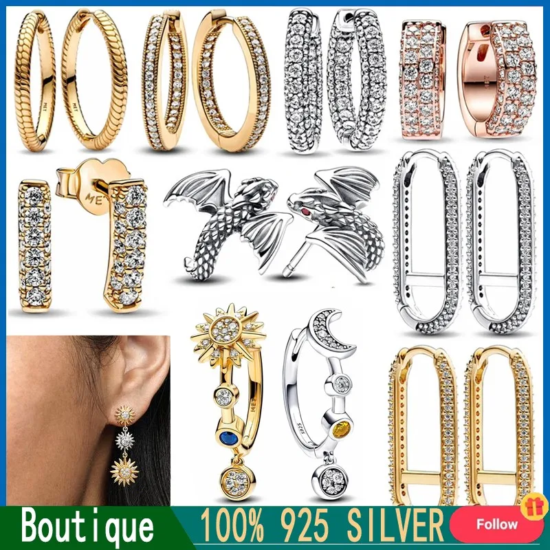 

2023 New Popular Women's Pav é Dense Set Shining Two Tone Sun Logo Giant Dragon Earrings Light Luxury DIY Charm Jewelry