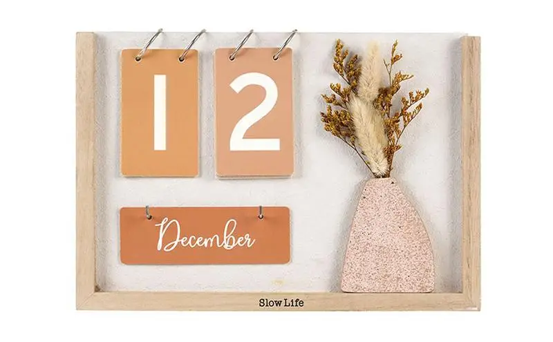 

2024 Wooden Desk Calendar Month Date Display Standing Desk Calendar Home Office Desktop Dried Flower Calendar Home Decoration