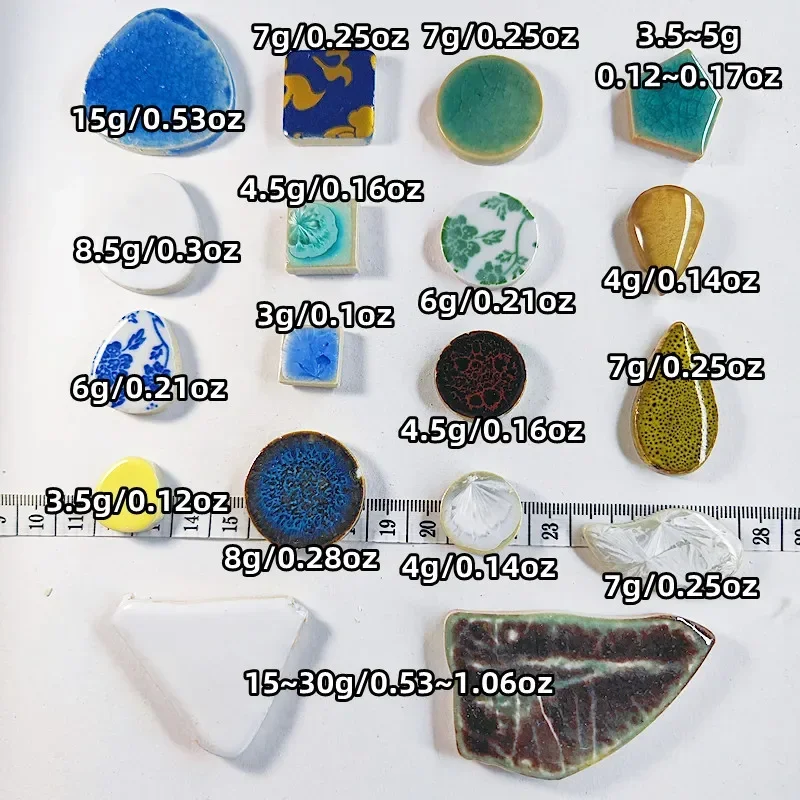 DIY Mosaic Supplies Glass Mosaic Tiles 100g/3.5oz Porcelain 5mm/0.2in Thickness Polygon/Ovoid/Round/Square Ceramic