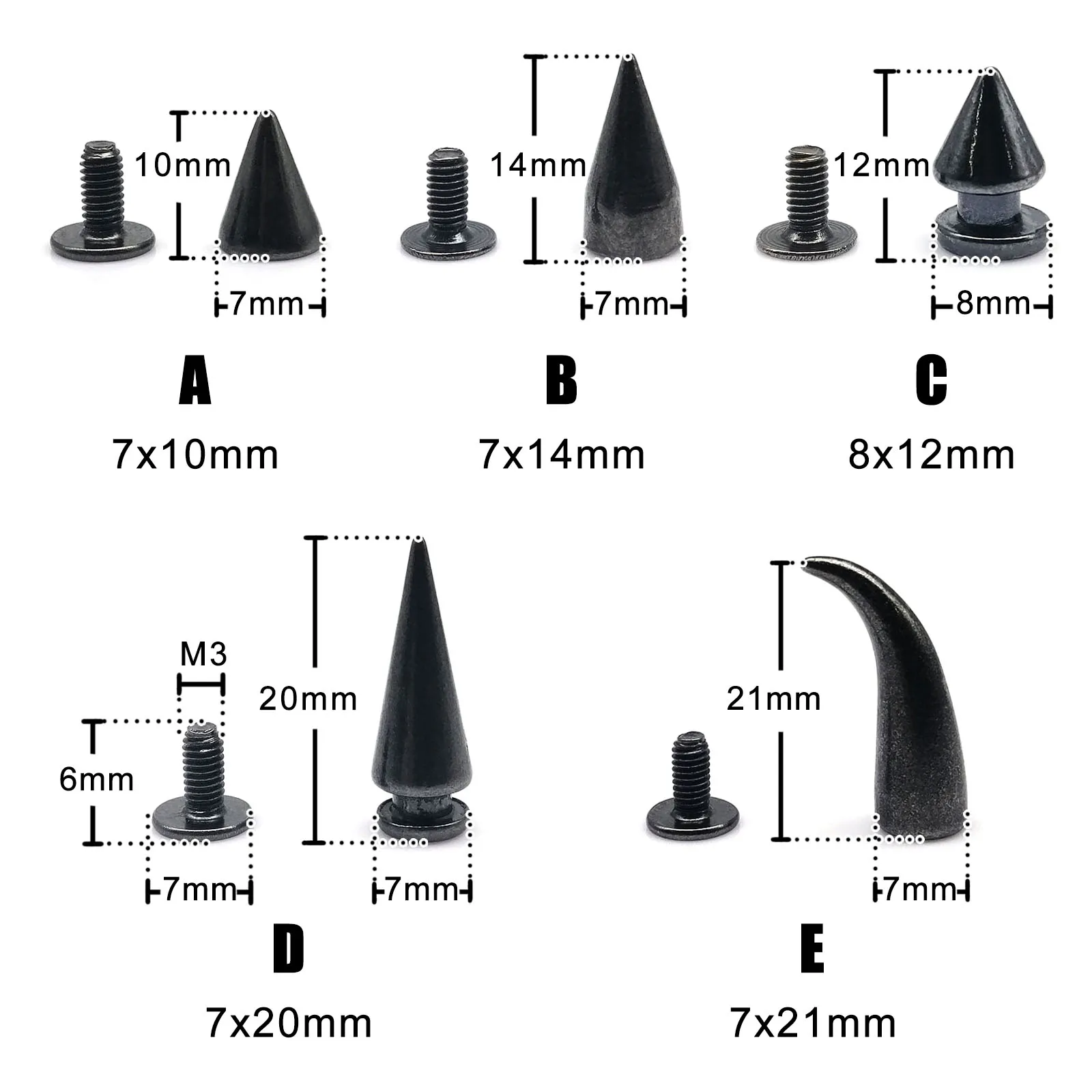 Metal Decor Punk Bullet Warhead Spike Cone Screw Back Rivet Stud Spot Nail Leather Collar Bag Belt Jacket Shoes Repair 10 Sets metal rivets,belt strap rivets,copper rivets,metal studs,leather rivets