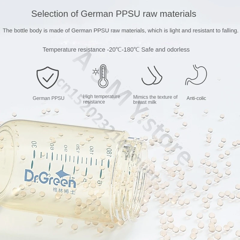 Dr.Green New Upgrade Newborn baby bottle Wide Mouth With handle PPSU 180mL/240mL Full body washable Lightweight/drop resistant 4
