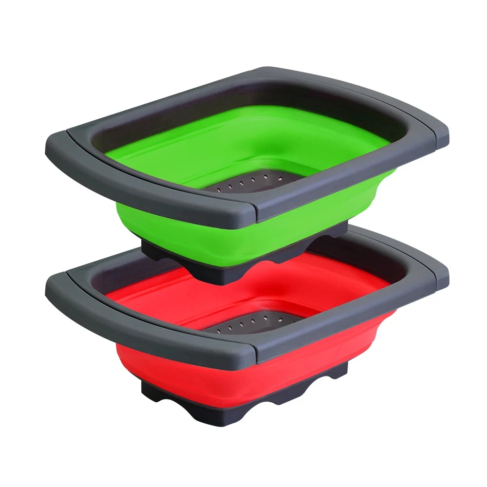 PLASTIFIC Collapsible Colander Over The Sink Vegetables/Fruit Silicone Colander Strainer with Handles Collapsible Basket Wash Fruits, Vegetables, and Rice etc