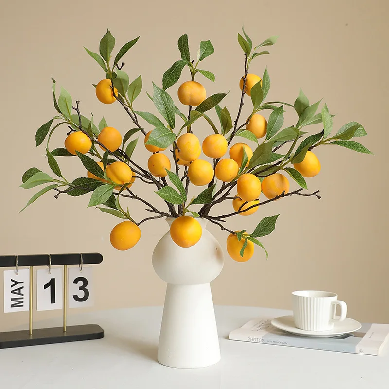 Simulation Fruit 5 Heads Of Plum Branches Home Decor Bedroom Model Room Decoration Green Plant Ornaments 1Pc artificial fruits and vegetables