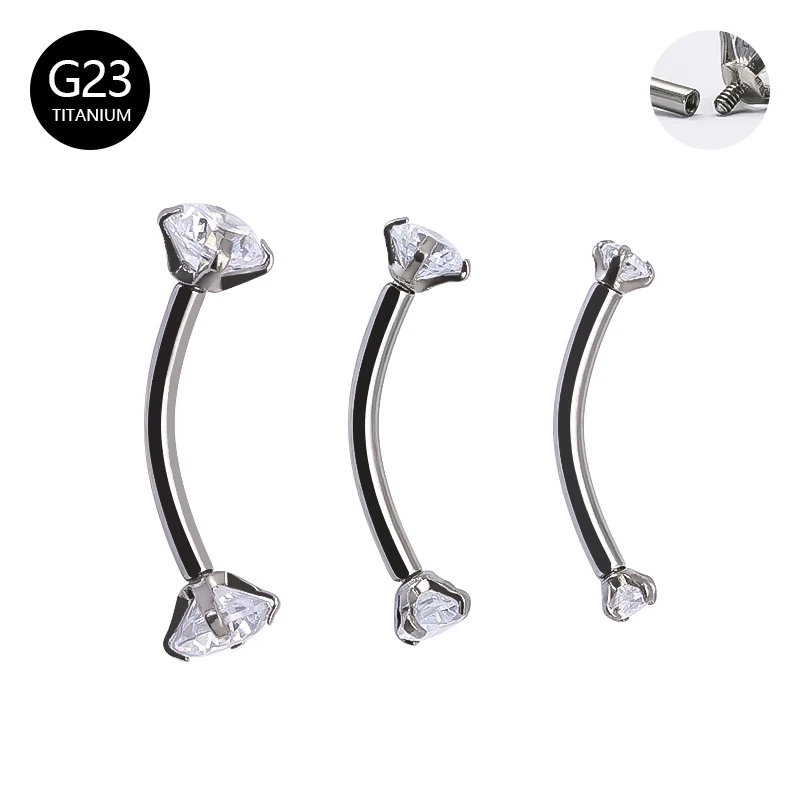 

3PCS/Lot 16G Internally Threaded G23 Titanium Zircon Eyebrow Ring Curved Barbell Daith Rook Earring Tongue Piercing Body Jewelry