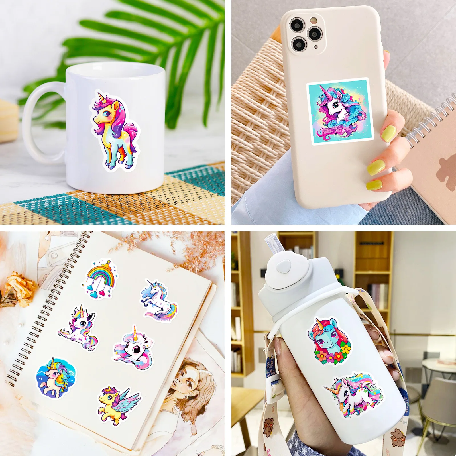 50PCS 유니콘 스티커 낙서 스티커 DIY 일기 전화 케이스 수제 스크랩북 미적 스티커