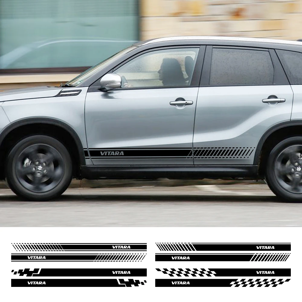 For Suzuki Vitara 2PCS Car Door Side Stickers Racing Stripes Styling Vinyl PVC Film Trim Decals Auto SUV Body Tuning Accessories