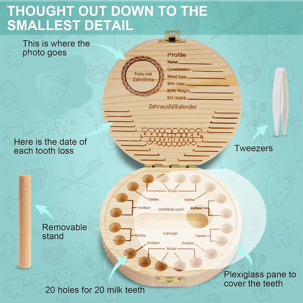 떨어진 치아를 기록하는 데 사용되는 나무 치과 상자 치아를 보존하기 위해 필수 발레리나 소녀 초기 이름 26 글자  패턴-Freehip.co.kr