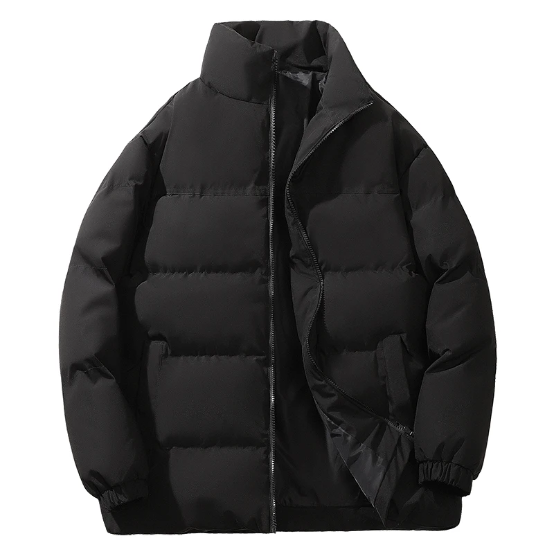 2024 New Men's Winter Fashion Spliced Zipper Pocket Solid Color Versatile Plush Casual Down Jackets Long Sleeved Cotton Coat