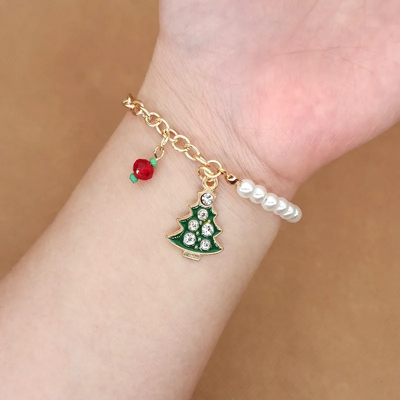 1PCS Christmas Enamel Bracelet Xmas Tree Bell Santa Snowflake Charms for Women Men Gifts metal bracelet