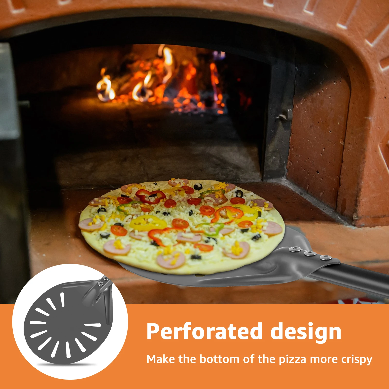 Pizza Turning Peel with Long Handle Aluminum Pizza Peel Spinner Perforated Pizza Turner Spinner Non-Stick Pizza Paddle