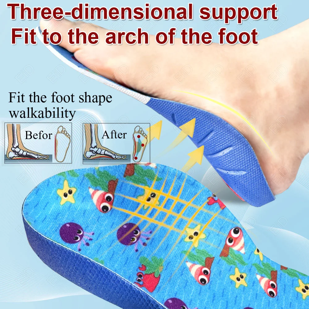 Orthopädische Einlegesohlen für Kinder, Plattfuß, hohe Fußgewölbeunterstützung, OX-Beine, tiefe Tasse, Plantarfasziitis, Komfort, Sport, Laufschuhe, Pads – Detail 9