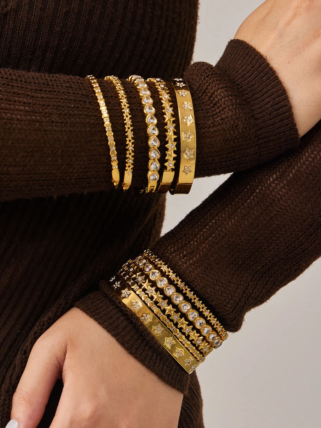 Riesenrad-Armband aus Edelstahl für Damen, dünnes Armband mit Zirkonia, PVD-vergoldet, anlaufgeschützt, Handgelenkschmuck – Detail 8