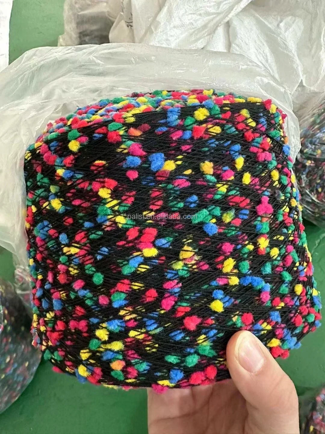 Cheap good price pompom ball pom pom yarn rainbow color yarn with balls Popcorn Yarn For Hand Knitting Weaving