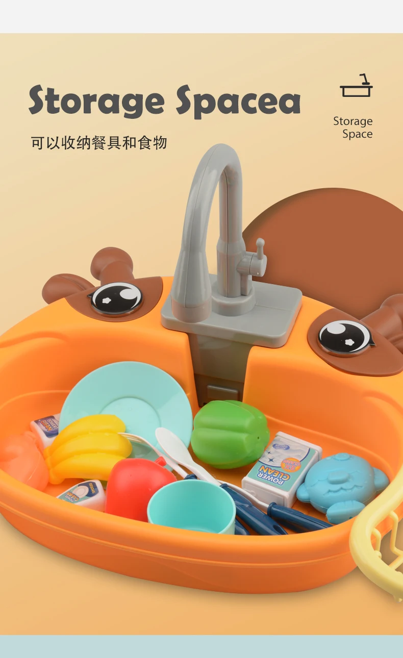 Dishwasher Kitchen Sink Toys, Toddler Kitchen Sink Toy Electric Playing Automatic Water Cycle System Toy Gifts for Kids 