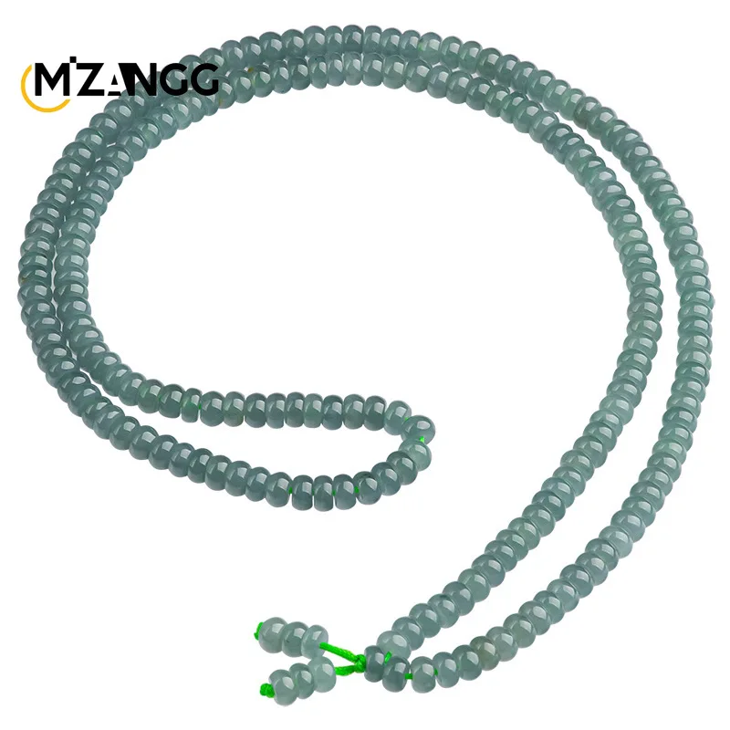 High-grade Natural Myanmar Jadeite Blue Water Abacus Bead Necklace