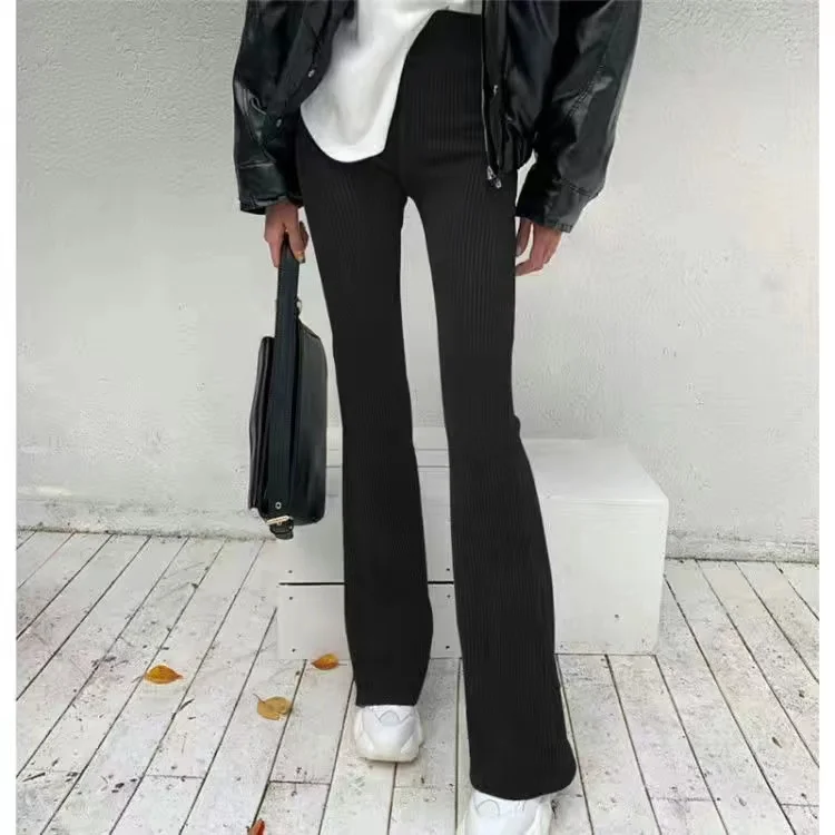 High Quality Threaded suede sexy slim trousers simple and comfortable solid color all-match casual pants for women harajuku old navy capris Pants & Capris