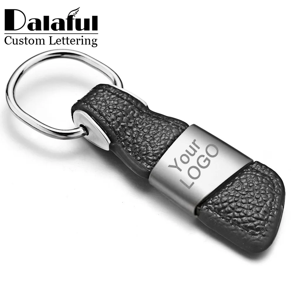 

Custom Lettering Keychains Men Genuine Leather Keyrings Metal Engrave Name Customized Logo Personalized Gift Key Chain Car K375