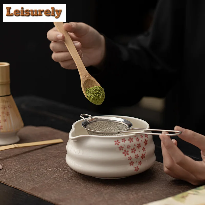 Japanese Tea Ceremony Cherry Blossom Falling Ceramic Matcha Eight-piece Set Frothing Stirring Tools Bowl Whisk Equipment Craft