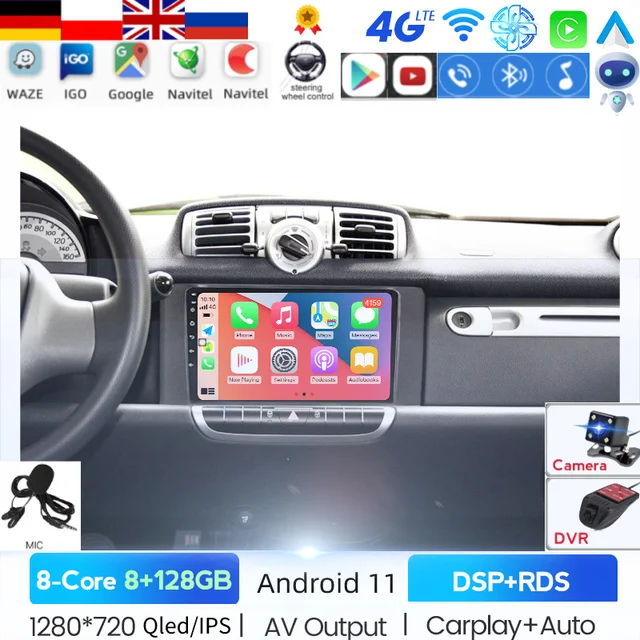 Lettore multimedile DVD per uto sistem Android per Mercedes/Benz Smrt Fortwo 2011 2012 2013 2014 2015 WiFi BT Rdio Stereo GPS NC|Cr Multimedi Plyer|  -2