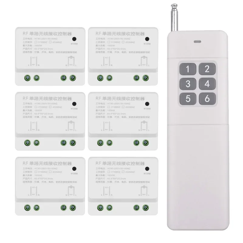 

Smart Home 1000M Long Distance AC 110V 220V 240V 6CH RF Wireless Remote Control Switch System,Transmitter + Receiver, 433 MHz