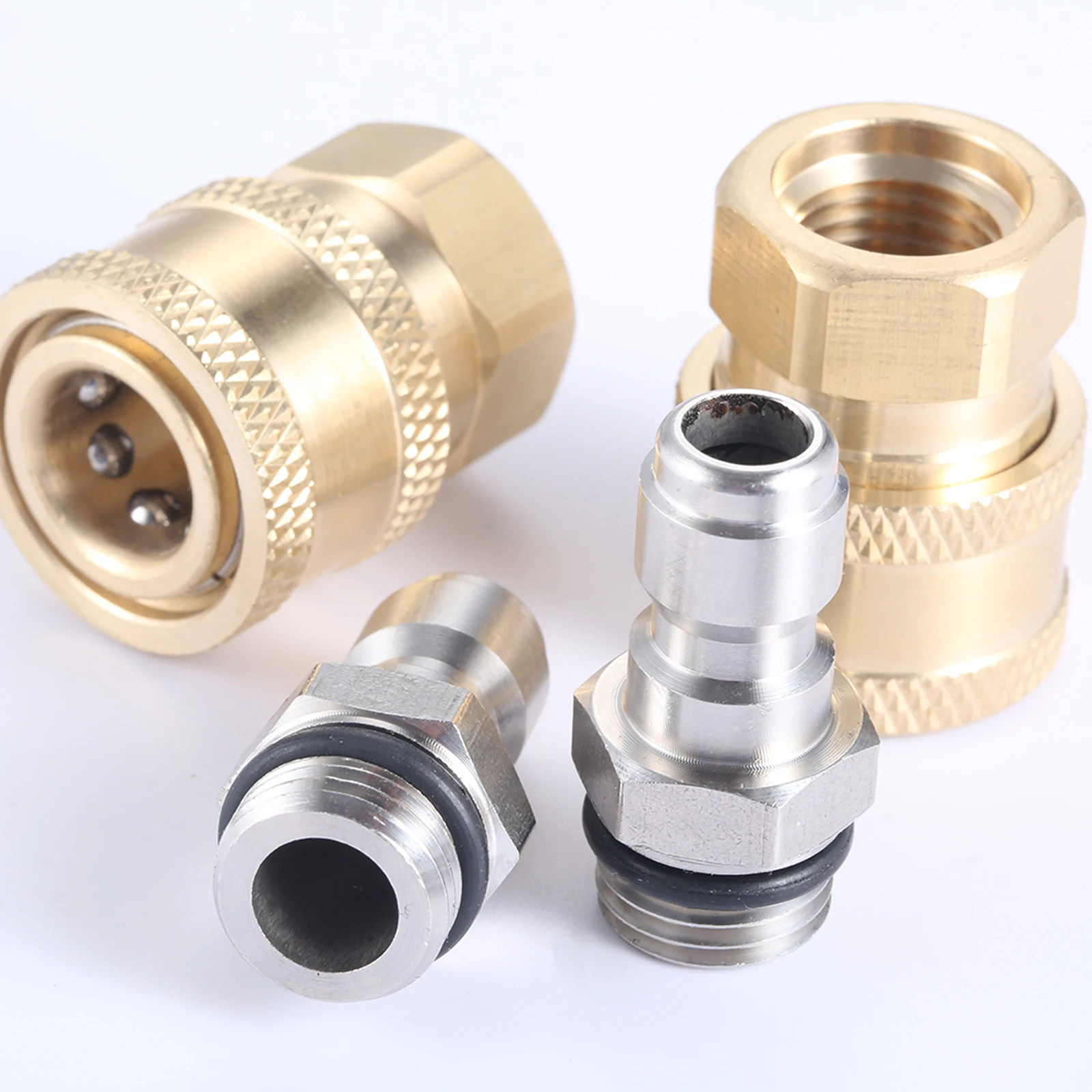 Pressure-Washer-Adapter-Brass-Steel-Coupler-1-4-Female-Quick-Connection-M14-1-5-Female-Thread.jpg Nyomásmosó Adapter Sárgaréz/Acélcsatlakozó 1/4 "Női Gyors Csatlakozás M14*1,5 Női Szál Csatlakozó Kerti Tömlő Autó Mosás - Image 5