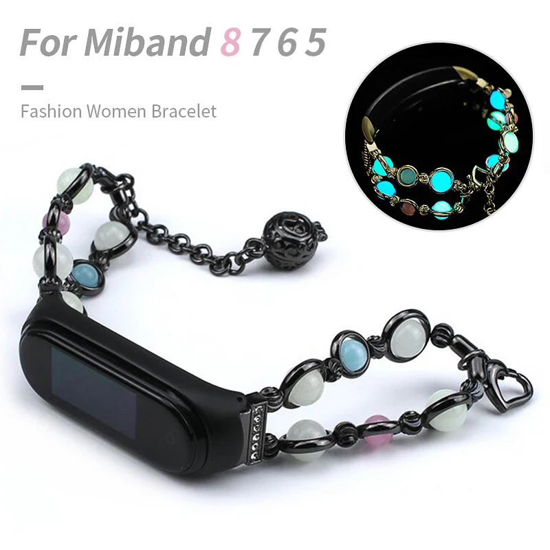 

Women Bracelet Luminous Bead Chain for Xiaomi Mi Band 8 7 6 5 4 Watch Metal Strap for MIband Adjustable Jewelry Belt Wristband