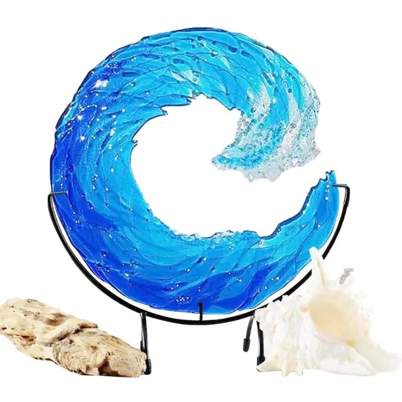 

Ocean Wave Ornament Acrylic Desktop Blue Flower Figurines Acrylic Ocean Wave Sculpture With Bracket Home Decor Accessories
