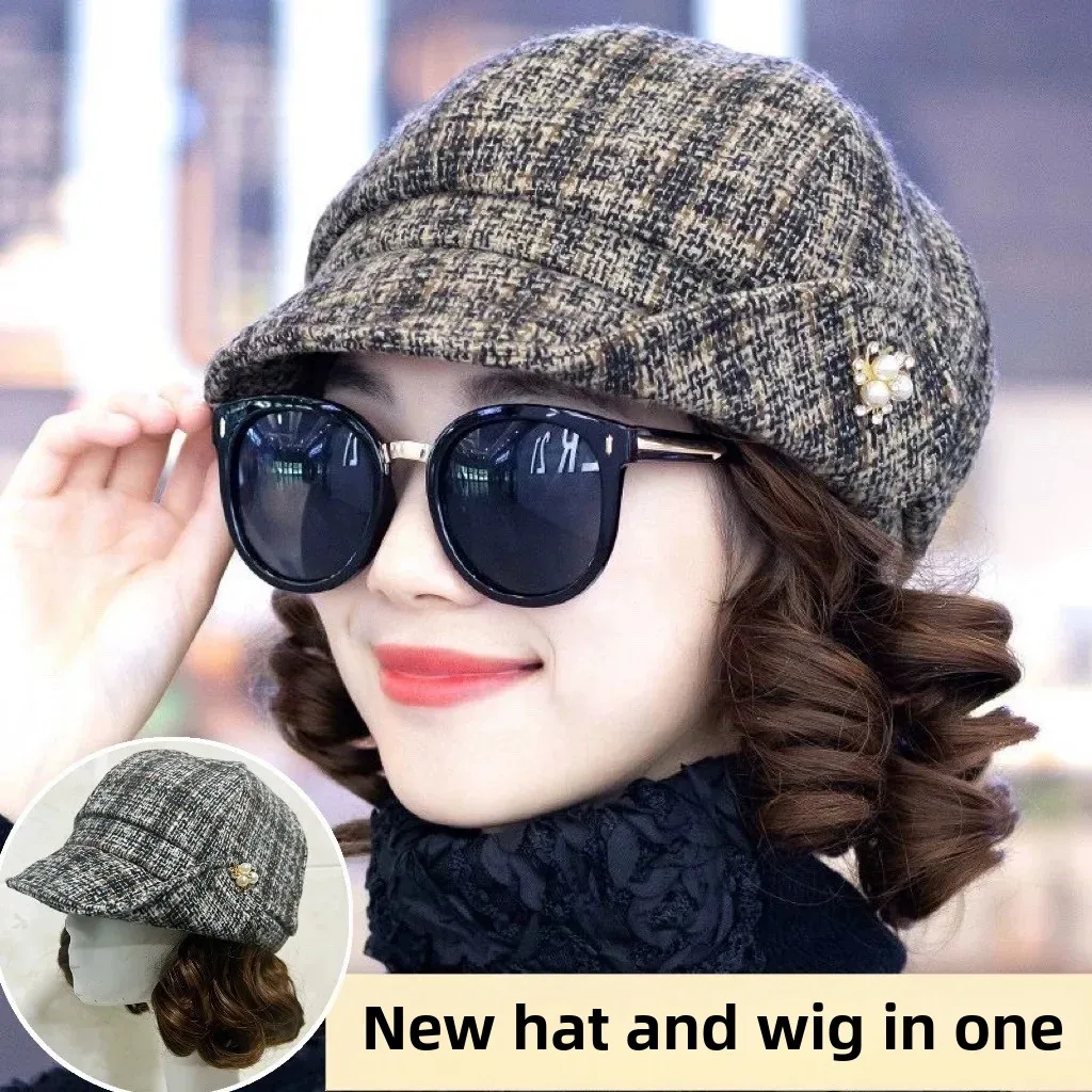Mom's Short Curly Wig Natural Looking Lace Net Cap With Hair Autumn/Winter Full Coverage Style Women's Faux Hair Cap