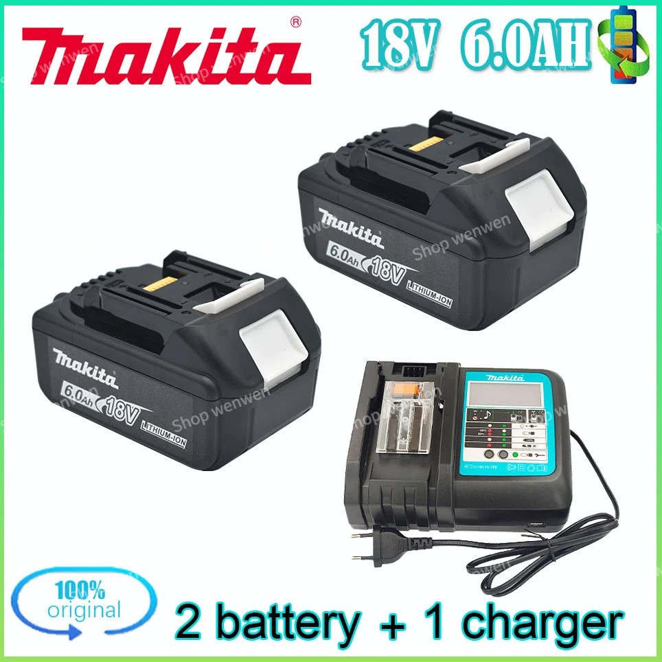 마키타 리튬 이온 충전식 전동 공구 교체용 배터리, 마키타 100% 정품, 18V, 6000mAh, BL1860, BL1830, BL1850, BL1860B