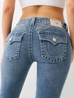 Retro Buddha Logo Label Embroidered Blue Baggy Jeans Woman Gothic Jeans Wide Leg Trousers American Y2k Harajuku Streetwear 1