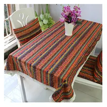 

Cotton Linen Tablecloths, Waterproof Table Covers Retro Stripes Red Dining Table Coffee Table Deco