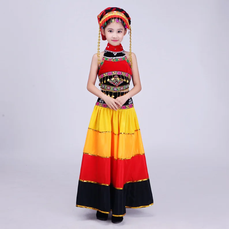 Children's Yi large swing skirt Yi dance dressThe Torch Festival large swing skirt new dress female ethnic chorus dance dress