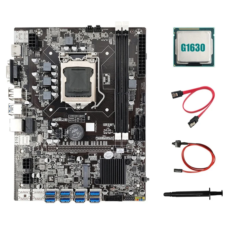 B75 ETH Mining Motherboard 8XPCIE to USB+G1630 CPU+Thermal Grease+SATA Cable+Switch Cable LGA1155 Miner Motherboard gaming pc best motherboard