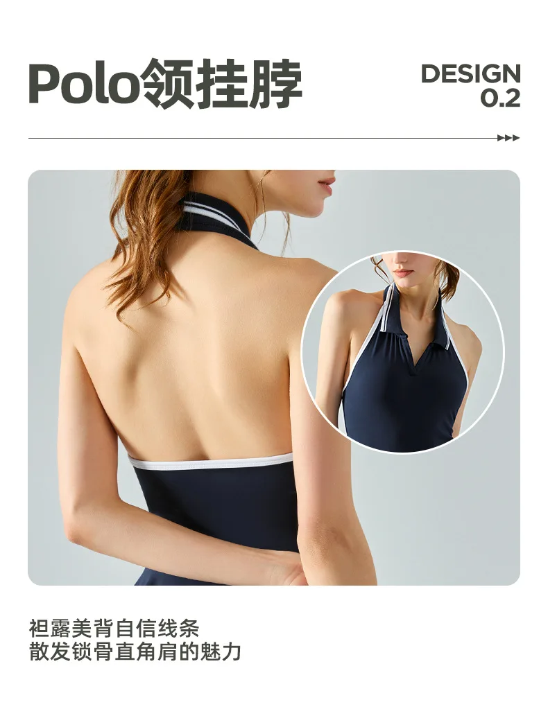 Turndown Collar Neck Hanging Contrast Color Tennis Skirt Sports Yoga Vest with Chest Pad Fake Two Anti-light Outdoor Tennis Suit