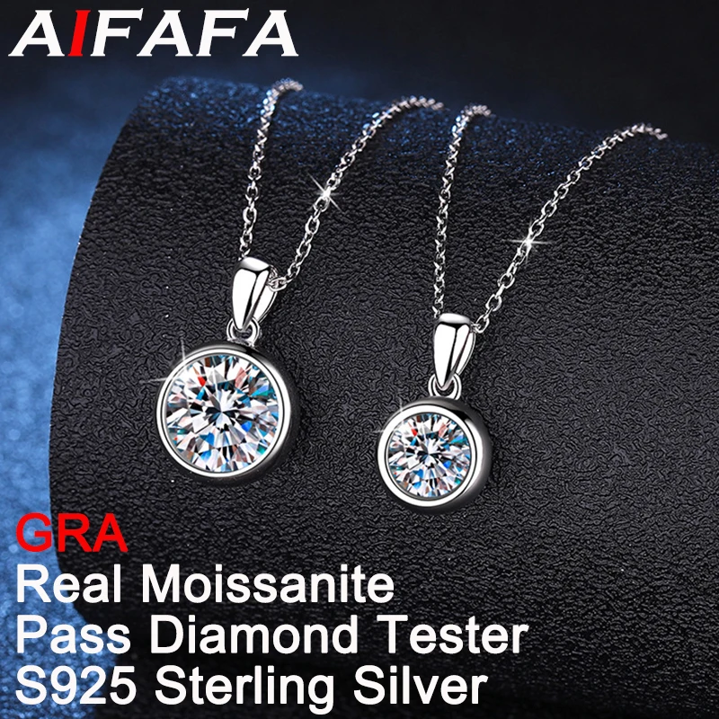 

AIFAFA 3 Carat Real Moissanite Necklace Pendant Round 925 Pure Silver Synthetic Diamond Neck Chain Jewelry With Certificate