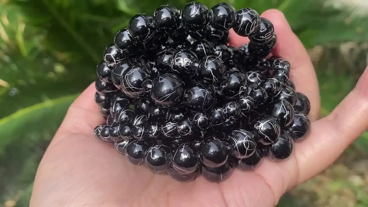 Natural Stone Beads 6 8 10 12mm Black White Silk Agates