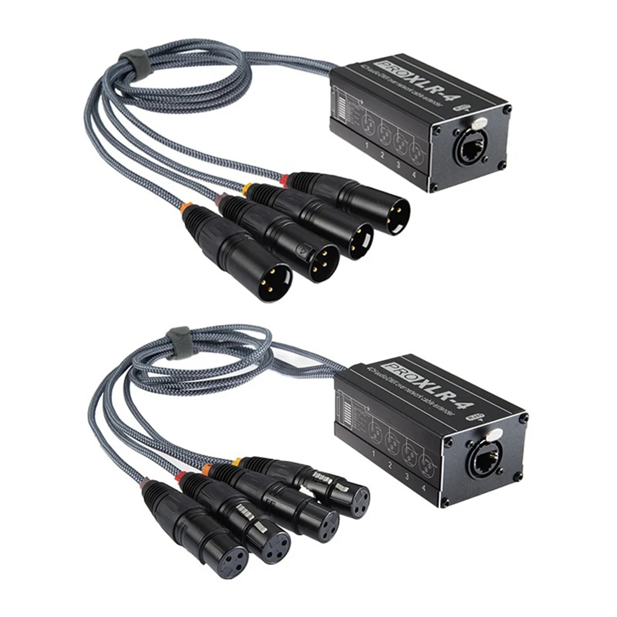 

1Pair XLR Male/Female 4 Channel Snake 3Pin XLR/DMX to Ethercon RJ45 Cat5/Cat6 Ethernet Extender for Live Stage, Black