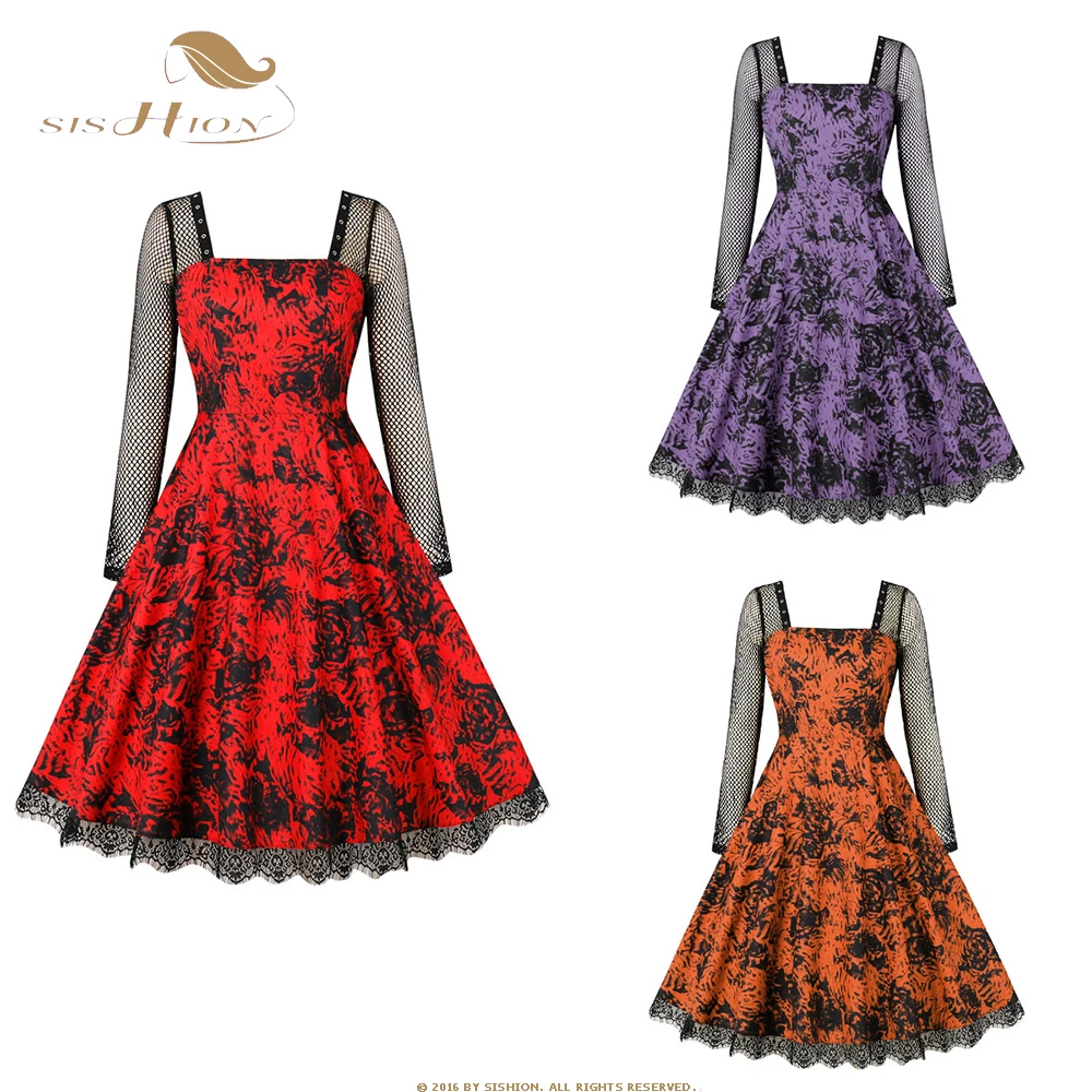 

2023 Хэллоуин косплей кружевное винтажное женское платье с длинным рукавом цветочный принт Роза Лолита готика гранж стимпанк миди платье SR855