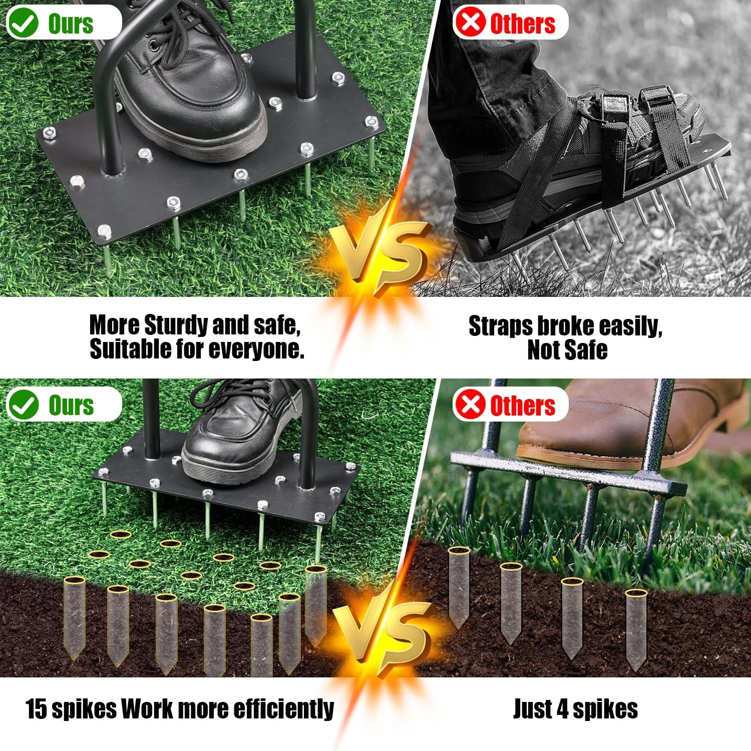 Fologtoo Lawn Aerator Spikes Aerating Tool, Manual Yard Aerator Tools 12 Soil Spikes T Handle Pre Assembled Yard Aerators Lawn Yard Garden C52